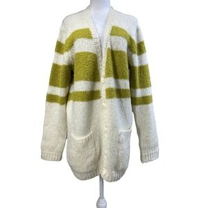ASOS Cardigan Mens Medium White Mohair Wool Striped V Neck Pockets Italy Knit